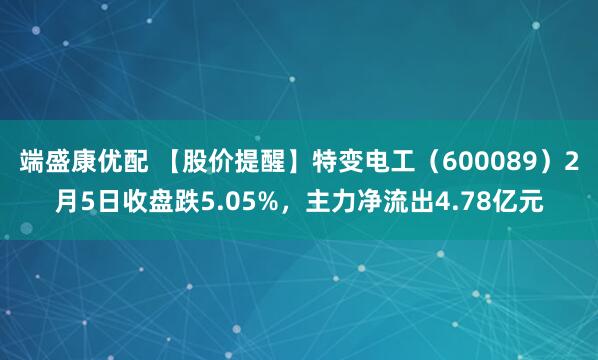 端盛康优配 【股价提醒】特变电工（600089）2月5日收盘跌5.05%，主力净流出4.78亿元